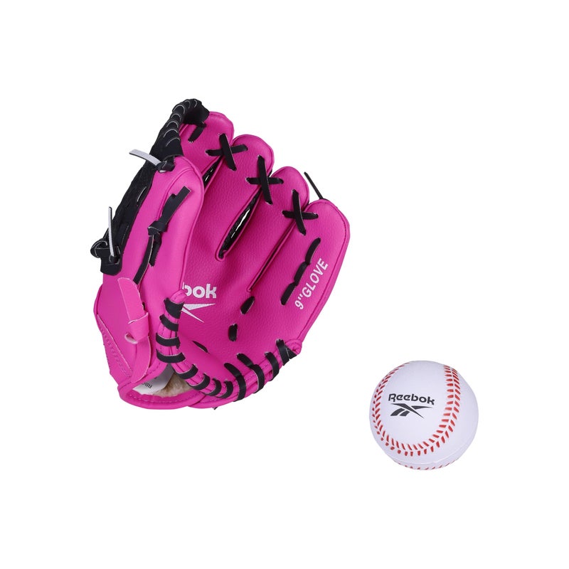 Reebok - Youth Baseball Glove Set, 9-Inch Kids Sports Glove with Foam Ball, Training Mitt for Beginners, Practice & Backyard Play (Pink) - Image 1